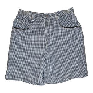 Vintage Kikomo Blue White Checkered Print Denim Shorts 1990s 28 Inch Waist